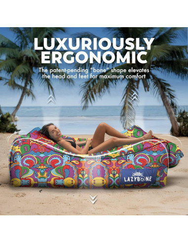Sofá Inflable Chillbo Flap N Nap - Reposapiés Psicodélico 60s