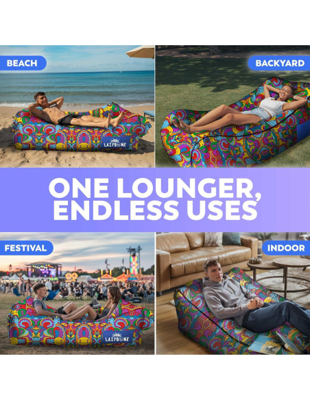 Sofá Inflable Chillbo Flap N Nap - Reposapiés Psicodélico 60s