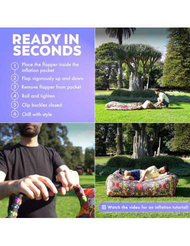 Sofá Inflable Chillbo Flap N Nap - Reposapiés Psicodélico 60s
