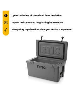 Nevera Aislada Portátil RTIC 65 QT Gris Oscuro para Camping 2