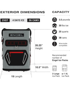 Mochila Enfriador Engel BP25 25 Cuartos Gris Lima 2
