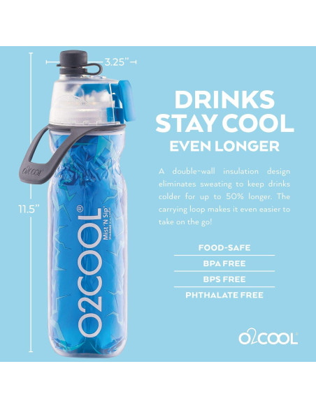 Botella Aislada O2COOL Mist 'N Sip 591 ml Azul Craquelado