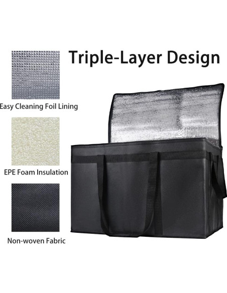 Bolsa de Entrega Aislada Bodaon XXXL Negra para Comida