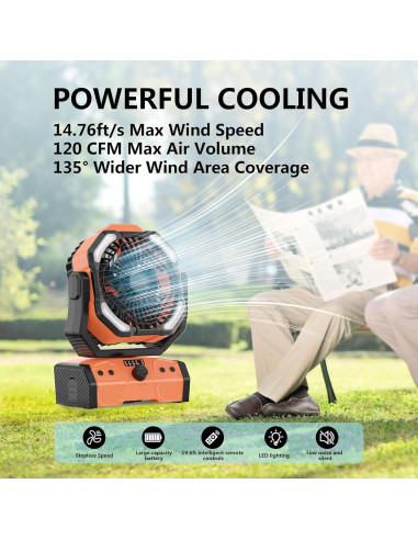 Ventilador de Camping Easywave Naranja con Linterna LED 30000mAh