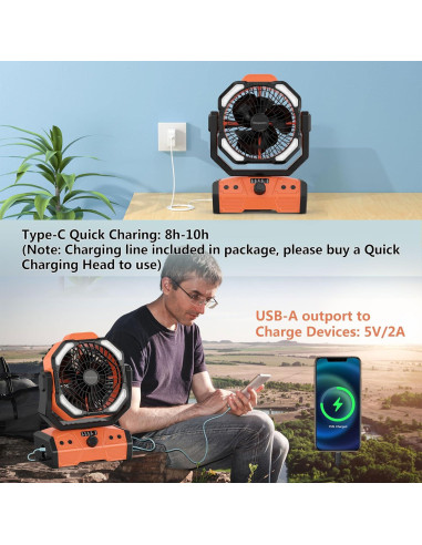 Ventilador de Camping Easywave Naranja con Linterna LED 30000mAh
