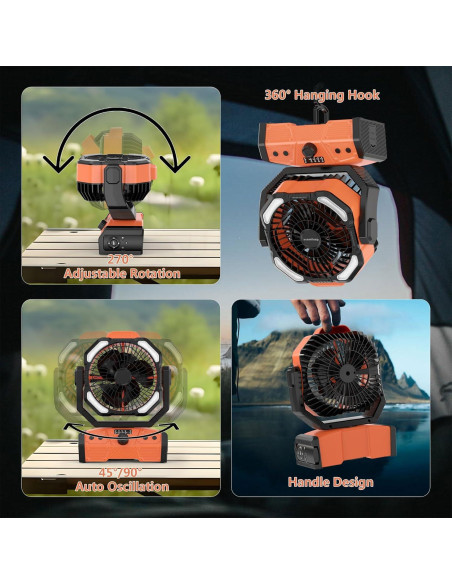Ventilador de Camping Easywave Naranja con Linterna LED 30000mAh