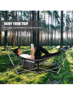 Hamaca Plegable Portátil GLOBALWAY con Soporte Metal Gris 2