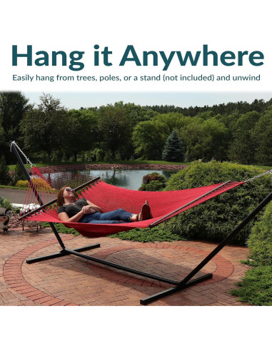 Hamaca Doble Sunnydaze de Poliester Rojo 272 kg Exterior