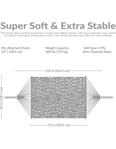 Hamaca Doble Sunnydaze de Poliester Rojo 272 kg Exterior