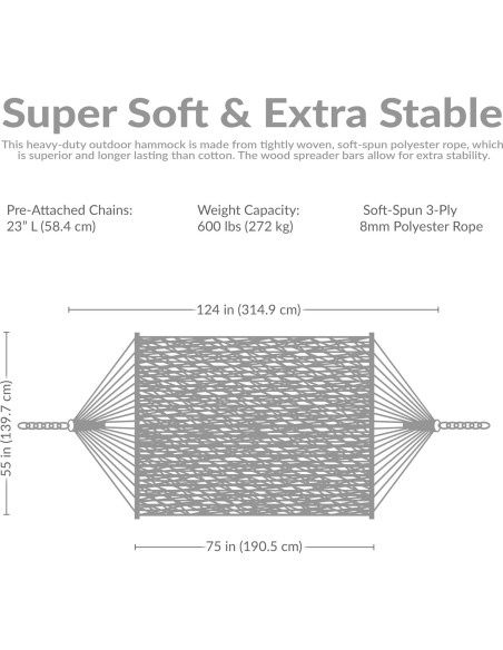 Hamaca Doble Sunnydaze de Poliester Rojo 272 kg Exterior