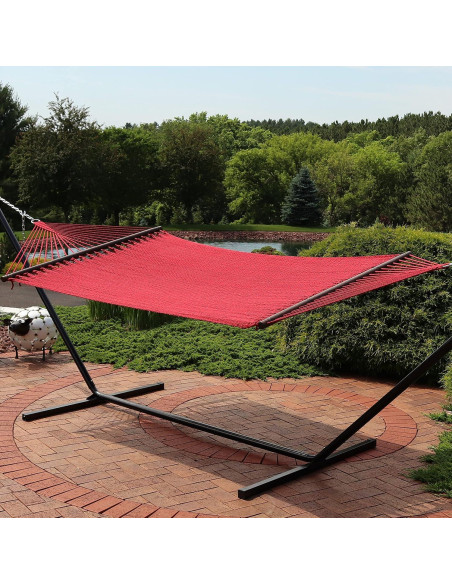 Hamaca Doble Sunnydaze de Poliester Rojo 272 kg Exterior