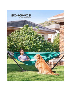 Hamaca Doble SONGMICS Turquesa 250x150 cm 300 kg con Correas 2