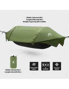 Hamaca de Camping Rivenlo 3 en 1 Impermeable Verde 2 Personas 2