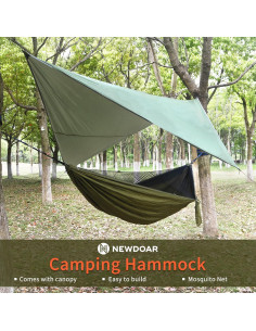 Hamaca de Camping NewDoar con Red Mosquitera y Toldo 290x140cm 2