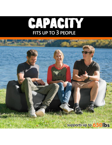 Sofá Inflable AlphaBeing X-Large Negro con Reposacabezas