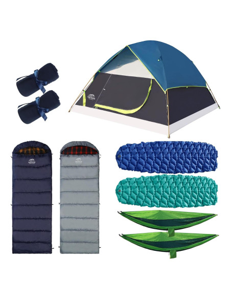Juego de Camping 9 Piezas LANMOUNTAIN Verde - Carpa, Sacos, Hamacas Juego de Camping 9 Piezas LANMOUNTAIN Verde - Carpa, Sacos, Hamacas