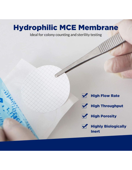 Filtro de Membrana MCE Estéril 47mm 0.45m 100 Unidades