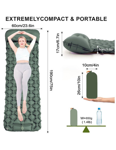 Colchón Inflable Monaker B5101 - Camping Individual 190x60cm