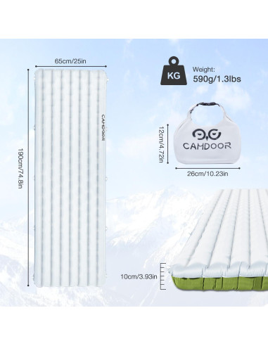 Colchoneta Inflable Aislada CAMDOOR 190x65cm 10cm Grosor