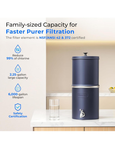 Filtro de Agua por Gravedad Waterdrop 8.5L Acero Inoxidable