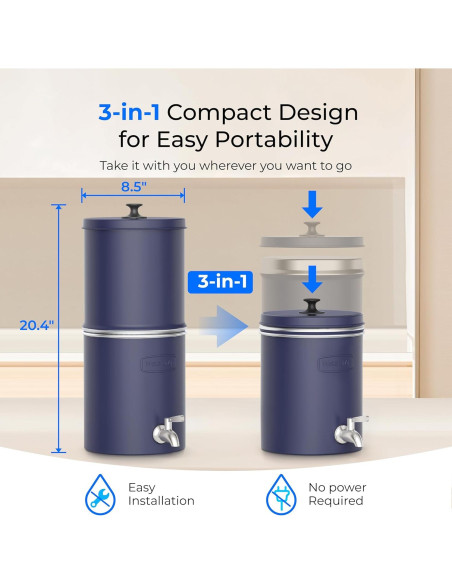 Filtro de Agua por Gravedad Waterdrop 8.5L Acero Inoxidable