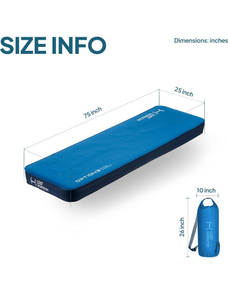 Colchón de Camping Autoinflable LOSTHORIZON 190.5x63.5 cm