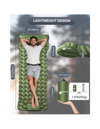 Colchoneta Inflable Individual Realtopdo CAMPD Verde Pasto 200x66 cm