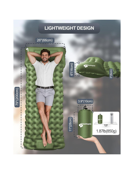 Colchoneta Inflable Individual Realtopdo CAMPD Verde Pasto 200x66 cm