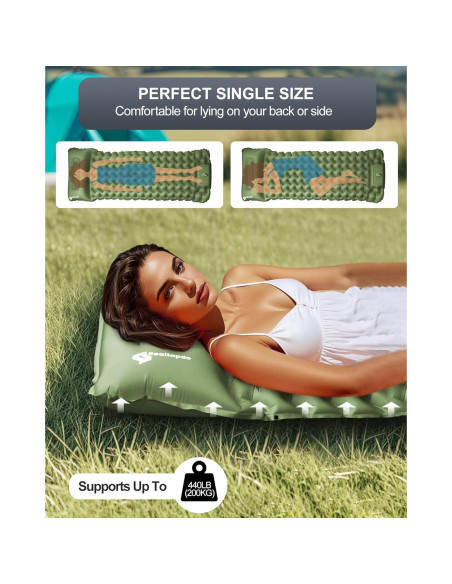 Colchoneta Inflable Individual Realtopdo CAMPD Verde Pasto 200x66 cm