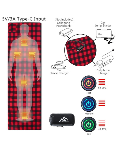 Saco de Dormir Calefaccionado Mantuole 198x61cm 5 Zonas USB