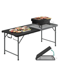Mesa Plegable de Parrilla YITAHOME 180x70 cm Negra 2 en 1
