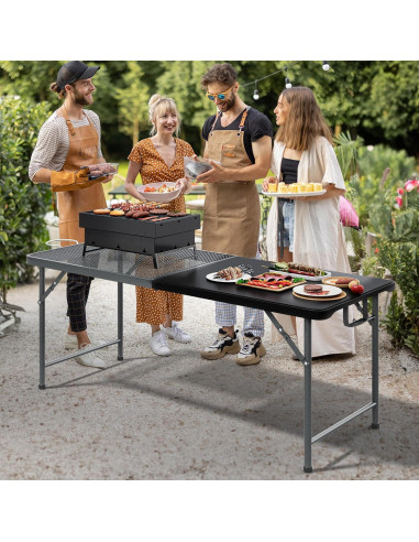 Mesa Plegable de Parrilla YITAHOME 180x70 cm Negra 2 en 1