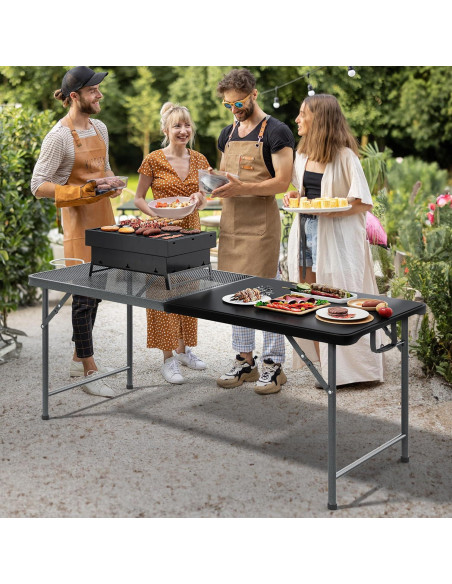 Mesa Plegable de Parrilla YITAHOME 180x70 cm Negra 2 en 1