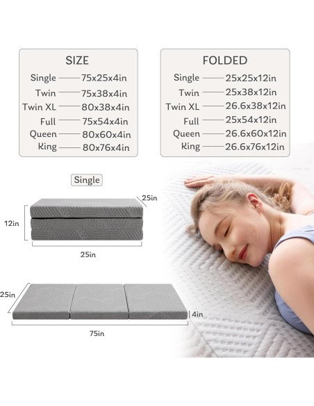 Colchón Plegable MLILY de Espuma Viscoelástica 4" Individual