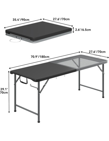Mesa Plegable de Parrilla YITAHOME 180x70 cm Negra 2 en 1