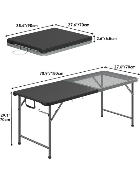 Mesa Plegable de Parrilla YITAHOME 180x70 cm Negra 2 en 1