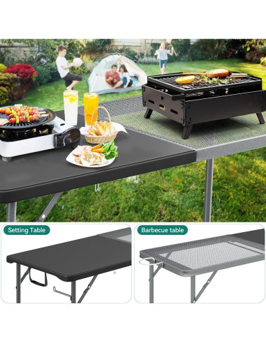 Mesa Plegable de Parrilla YITAHOME 180x70 cm Negra 2 en 1
