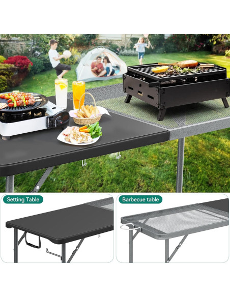 Mesa Plegable de Parrilla YITAHOME 180x70 cm Negra 2 en 1
