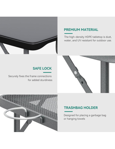 Mesa Plegable de Parrilla YITAHOME 180x70 cm Negra 2 en 1