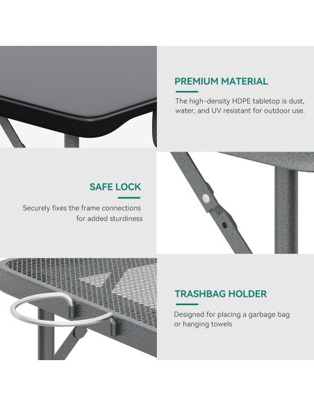 Mesa Plegable de Parrilla YITAHOME 180x70 cm Negra 2 en 1