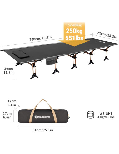 Cama de Camping Plegable KingCamp XXL 551 lbs Negra