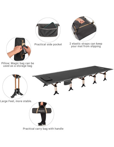 Cama de Camping Plegable KingCamp XXL 551 lbs Negra