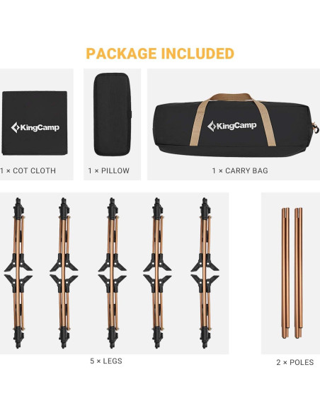 Cama de Camping Plegable KingCamp XXL 551 lbs Negra