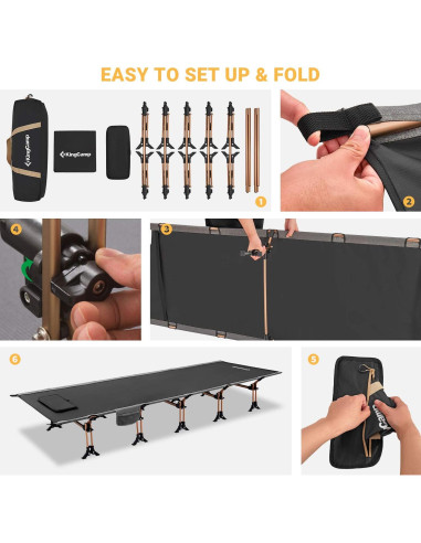 Cama de Camping Plegable KingCamp XXL 551 lbs Negra