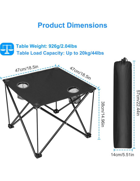 Mesa Plegable de Camping TeqHome 2022 - 45.72x45.72cm, 20kg Mesa Plegable de Camping TeqHome 2022 - 45.72x45.72cm, 20kg