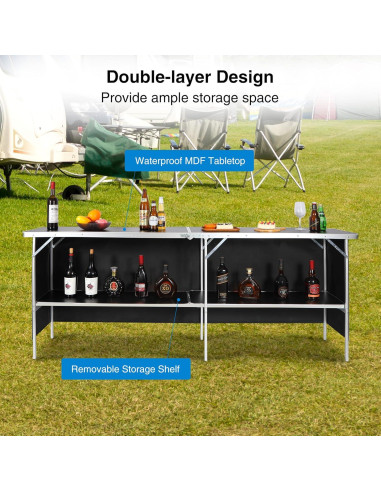 Mesa de Bar Plegable REDCAMP 208cm Negra para Eventos