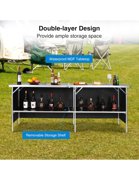 Mesa de Bar Plegable REDCAMP 208cm Negra para Eventos