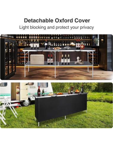 Mesa de Bar Plegable REDCAMP 208cm Negra para Eventos