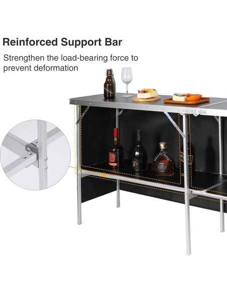 Mesa de Bar Plegable REDCAMP 208cm Negra para Eventos