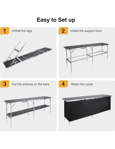 Mesa de Bar Plegable REDCAMP 208cm Negra para Eventos